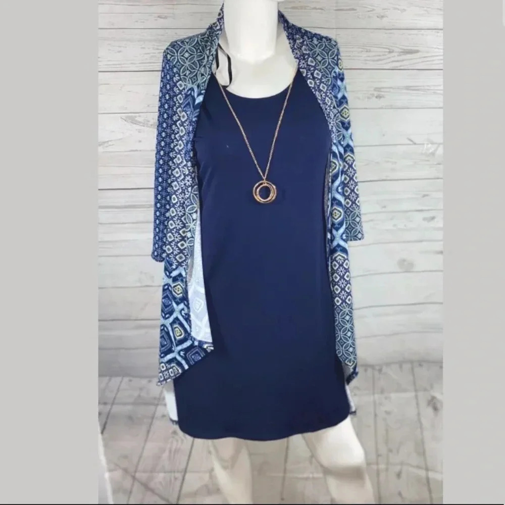 NWT ENFOCUS STUDIO womens navy blue floral dress cardigan 3/4 sleeve size 4
